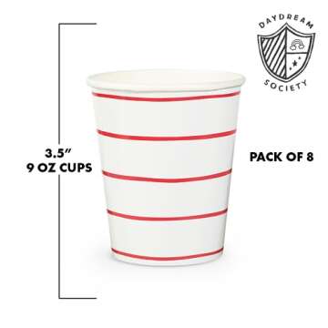 Daydream Society Frenchie Striped Paper Cups - 9-oz Aqua Striped Disposable Cups for All Occasions