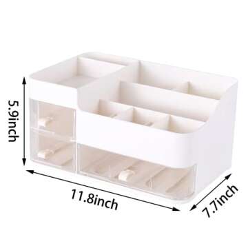 White Makeup Organizer With 3 Drawers,Large Capacity Plastic Cosmetic Storage Organizer for Dresser ...