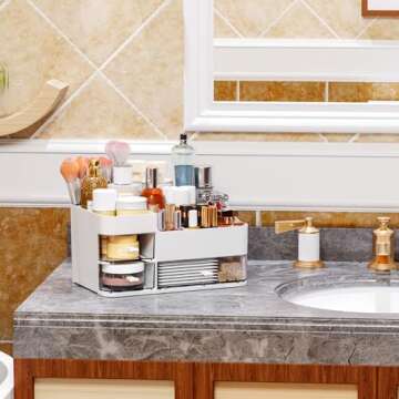 White Makeup Organizer With 3 Drawers,Large Capacity Plastic Cosmetic Storage Organizer for Dresser and Vanity,Ideal for Beauty,Perfume,Brushes,Skincare Bathroom Organizers and Storage Counter