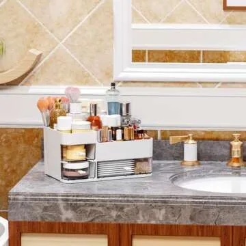 White Makeup Organizer With 3 Drawers,Large Capacity Plastic Cosmetic Storage Organizer for Dresser and Vanity,Ideal for Beauty,Perfume,Brushes,Skincare Bathroom Organizers and Storage Counter