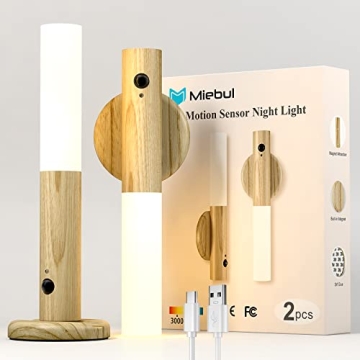 Miebul Rechargeable Motion Sensor Night Light - 2PC Wooden Sconce