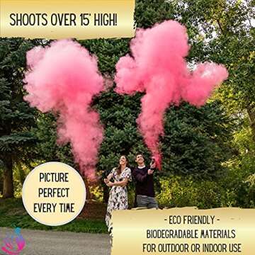 Peacock Powder Gender Reveal Confetti Powder Cannon 4 Pack - 2 Pink 2 Blue Party Popper - Gender Reveal Party Supplies - 100% Safe Biodegradable Tissue Powder Smoke (Pink Confetti & Powder)