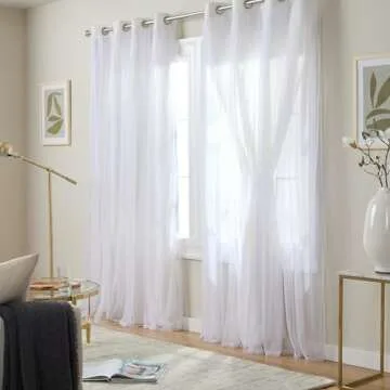EH8256-09 2-84G Catarina Layered Solid Blackout and Sheer Window Curtain Panel Pair with Grommet Top, 52x84, Winter White, 2 Piece