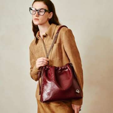 LA FESTIN Leather Shoulder Bag for Women: Drawstring Crossbody Purse Wine Red Hobo Tote Bag Trendy H...