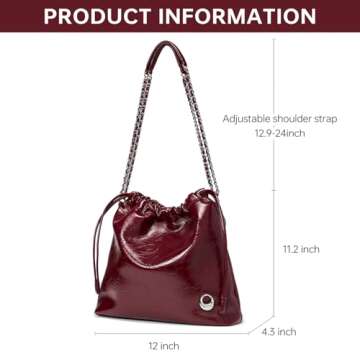 LA FESTIN Leather Shoulder Bag for Women: Drawstring Crossbody Purse Wine Red Hobo Tote Bag Trendy Handbag - Suitable for Travel Daily Occasions with Pockets