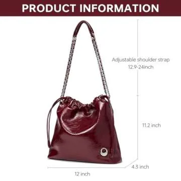 LA FESTIN Leather Shoulder Bag for Women: Drawstring Crossbody Purse Wine Red Hobo Tote Bag Trendy Handbag - Suitable for Travel Daily Occasions with Pockets