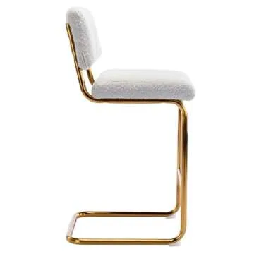 Zesthouse Mid Century Modern Counter Height Stools Set of 2, 26'' Upholstered Boucle Fabric Counter Barstools with Channel Tufting for Kitchen Island, Armless Bar Chairs with Backs & Gold Base, White