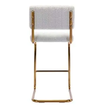 Zesthouse Mid Century Modern Counter Height Stools Set of 2, 26'' Upholstered Boucle Fabric Counter Barstools with Channel Tufting for Kitchen Island, Armless Bar Chairs with Backs & Gold Base, White