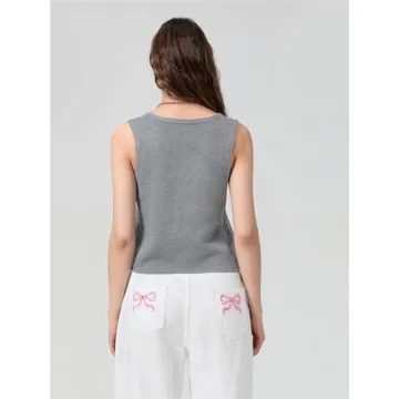 Mylleure Women Sexy Crochet Knit Vest Y2K Slim Fit Button Halter V-Neck Dressy Tuxedo Suit Waistcoats Versatile Racerback Vintage Streetwear