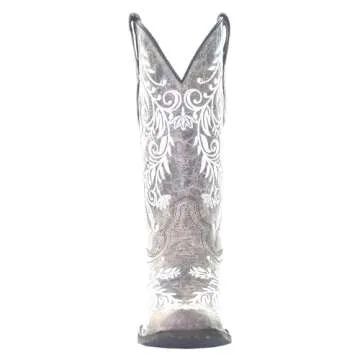 Corral Boots Women's Glow In The Dark White Feathered Floral Embroidery Brown Square Toe Cowboy Boot (Brown, 8M US)