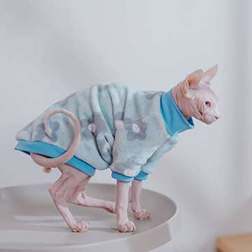 Sphynx Cat Winter Clothes Cute Warmth Soft Faux Fur Sweater Outfit Cute Round Collar Pullover Autumn Winter Hairless Cat Clothes Cat Apparel (XXL(12-15.4lbs), Blue)