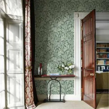 Simon&Siff Botanical Wallpaper William Morris Peel and Stick Wallpaper Removable,Vintage Floral Wallpaper for Kitchen Bedroom Bathroom Stick On Walls Paper Flowers Wall Decor (Green,17.3"x480")