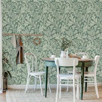 Simon&Siff Botanical Wallpaper William Morris Peel and Stick Wallpaper Removable,Vintage Floral Wallpaper for Kitchen Bedroom Bathroom Stick On Walls Paper Flowers Wall Decor (Green,17.3"x480")