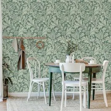 Simon&Siff Botanical Wallpaper William Morris Peel and Stick Wallpaper Removable,Vintage Floral Wallpaper for Kitchen Bedroom Bathroom Stick On Walls Paper Flowers Wall Decor (Green,17.3"x480")