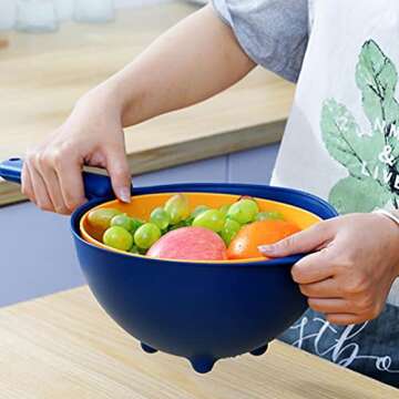 Hemoton Vegetable Washing Basket with Handle Fruit Washing Colander Double Layer Veggie Food Washing...