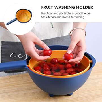 Hemoton Vegetable Washing Basket with Handle Fruit Washing Colander Double Layer Veggie Food Washing Bowl Basket with Filter Yellow Blue