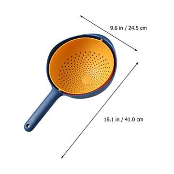 Hemoton Vegetable Washing Basket with Handle Fruit Washing Colander Double Layer Veggie Food Washing Bowl Basket with Filter Yellow Blue