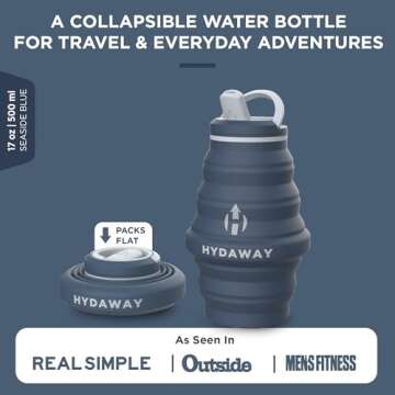HYDAWAY Collapsible Water Bottle - 17oz I Reusable Water Bottles with Flip Top Lid for Travel, Hikin...