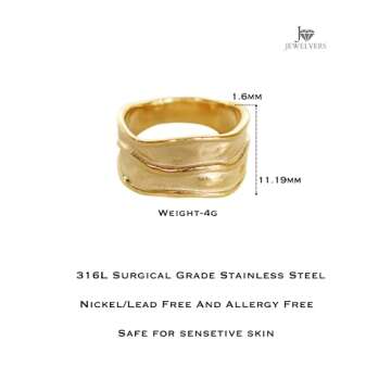 JEWELVERSE 18K Gold-Plated Hammered Ring For Women | Textured Ring | Rings | Thick Stacking Gold Rings | Chunky Gold Ring | Size 6-8