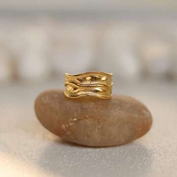 JEWELVERSE 18K Gold-Plated Hammered Ring For Women | Textured Ring | Rings | Thick Stacking Gold Rings | Chunky Gold Ring | Size 6-8