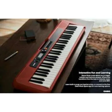 Casio Casiotone CT-S200, Beginner 61-Key Portable Keyboard with 200 Tones, 77 Rhythms, LCD Display, Music Rest, USB-MIDI, Stereo Speakers, Aux In, Headphone Out, Power Supply, Red (CT-S200RD)