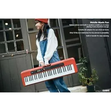 Casio Casiotone CT-S200, Beginner 61-Key Portable Keyboard with 200 Tones, 77 Rhythms, LCD Display, Music Rest, USB-MIDI, Stereo Speakers, Aux In, Headphone Out, Power Supply, Red (CT-S200RD)