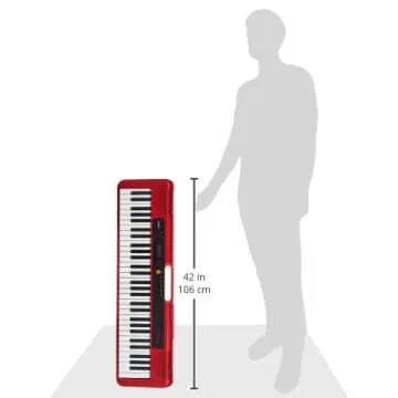 Casio Casiotone CT-S200, Beginner 61-Key Portable Keyboard with 200 Tones, 77 Rhythms, LCD Display, Music Rest, USB-MIDI, Stereo Speakers, Aux In, Headphone Out, Power Supply, Red (CT-S200RD)