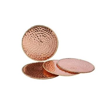 GoCraft Hammered Copper Coasters | Handmade Coasters with Padded Cork Protection for Drinks, Beverages & Wine/Bar Glasses (Set of 4)
