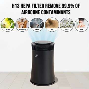 Air Purifiers for Home, Large Room Powerful Air Purifier for Allergies Pets Hair in Bedroom, 5-in-1 Filter with HEPA Sleep Mode, Remove Dust Smoke Odor Pollen Pet Dander Filter, SILVERONYX - Black