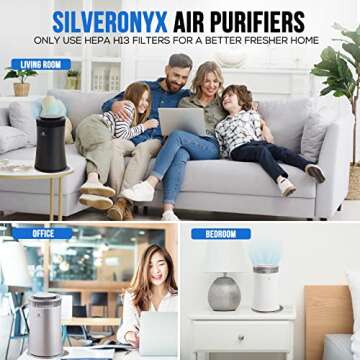 Air Purifiers for Home, Large Room Powerful Air Purifier for Allergies Pets Hair in Bedroom, 5-in-1 Filter with HEPA Sleep Mode, Remove Dust Smoke Odor Pollen Pet Dander Filter, SILVERONYX - Black