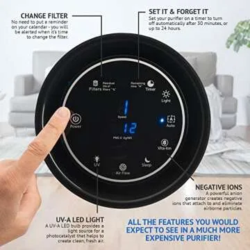 Air Purifiers for Home, Large Room Powerful Air Purifier for Allergies Pets Hair in Bedroom, 5-in-1 Filter with HEPA Sleep Mode, Remove Dust Smoke Odor Pollen Pet Dander Filter, SILVERONYX - Black