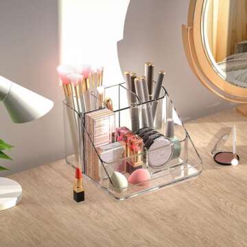 Ettori APLOP Makeup Organizer Tray, 6-Compartment Vanity Makeup Organizer for Jewelry, Hair Accessories, Bathroom Counter or Dresser