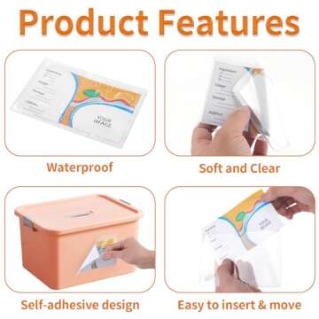 44 Pack Adhesive Pockets, Bin Labels for Storage Bins, Clear Label Holder, Index Card Holder 3x5 Inc...