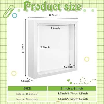 4 Pack 8 x 8in Shadow Box Picture Frame 3D Frames Shadow Box Square Shadow Boxes Display Cases with ...