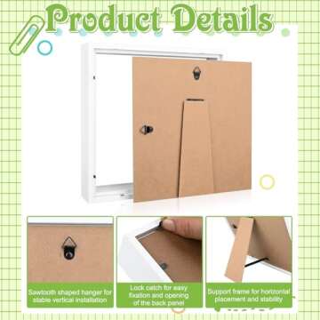 4 Pack 8 x 8in Shadow Box Picture Frame 3D Frames Shadow Box Square Shadow Boxes Display Cases with Adhesive Tape for Baby Items Wedding Memories Crafts Awards Medals Tickets and Photos(White)