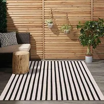 LEEVAN Black and White Striped Area Rug 3x5 ft Outdoor Patio Rugs Woven Washable Farmhouse Floor Car...