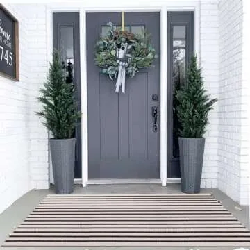 LEEVAN Black and White Striped Area Rug 3x5 ft Outdoor Patio Rugs Woven Washable Farmhouse Floor Carpet Front Porch Doormat for Bedroom/Courtyard/Laundry Room/Living Room