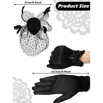 Geyoga 50s Fascinator Hat for Women Funeral Veil Hat Pillbox Cocktail Tea Party Headpiece and Lace Glove (Black,Elegant Style)