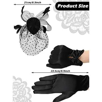 Geyoga 50s Fascinator Hat for Women Funeral Veil Hat Pillbox Cocktail Tea Party Headpiece and Lace Glove (Black,Elegant Style)