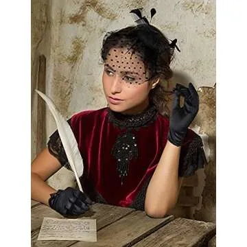 Geyoga 50s Fascinator Hat for Women Funeral Veil Hat Pillbox Cocktail Tea Party Headpiece and Lace Glove (Black,Elegant Style)