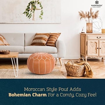 Genuine Leather Round Pouf - Sustainable Moroccan Style