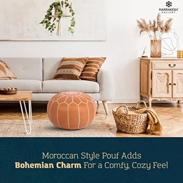 Genuine Leather Round Pouf - Sustainable Moroccan Style