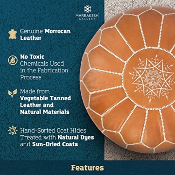 Genuine Leather Round Pouf - Sustainable Moroccan Style