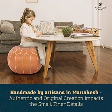 Genuine Leather Round Pouf - Sustainable Moroccan Style