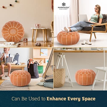 Genuine Leather Round Pouf - Sustainable Moroccan Style