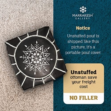 Genuine Leather Round Pouf - Sustainable Moroccan Style