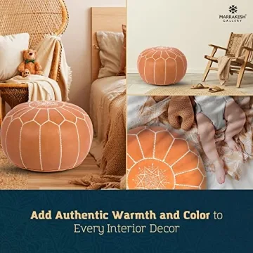 Genuine Leather Round Pouf - Sustainable Moroccan Style