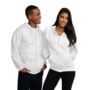 Fruit of the Loom Eversoft Fleece Hoodies, Pullover, Moisture Wicking & Breathable, Sizes S-4x, White Full Zip, Large