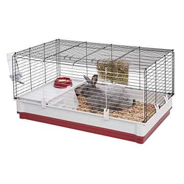 MidWest Homes for Pets 158 Wabbitat Deluxe Rabbit Home, Rabbit Cage, 39.5 L x 23.75 W x 19.75 H Inch, Maroon/White