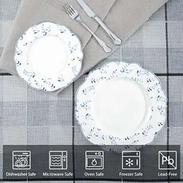 fanquare 8" Dessert Plates, Porcelain Kitchen Plates Set, White Ceramic Salad Plates, Small Dinner P...